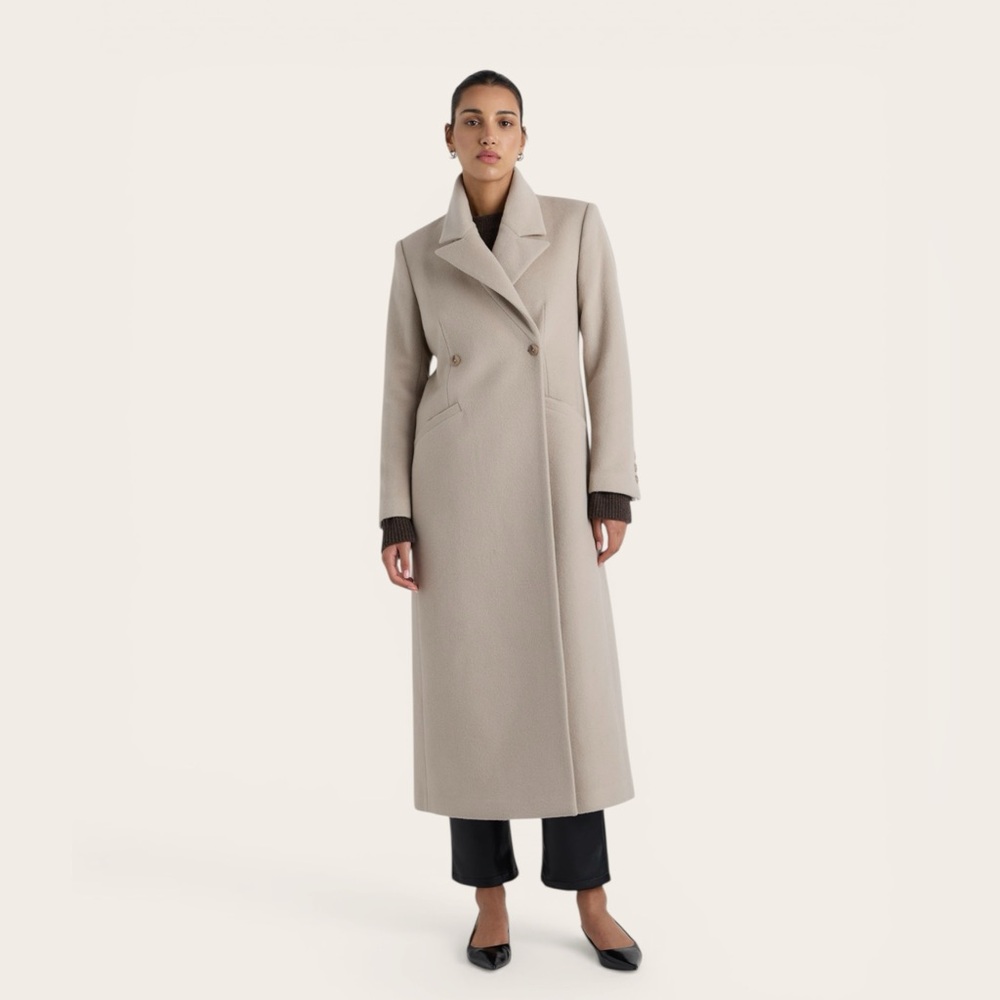 Quince Wool Cashmere Tailored Long Coat in Melange Sand Dune Size Small NWT - Picture 2 of 6